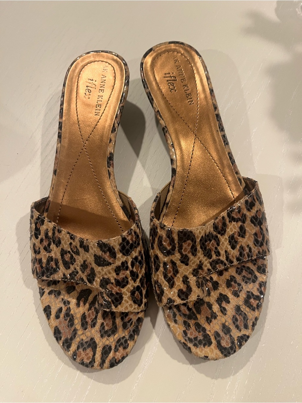 Anne Klein Flex Leopard Print Wedge Slide in Brown and Black
